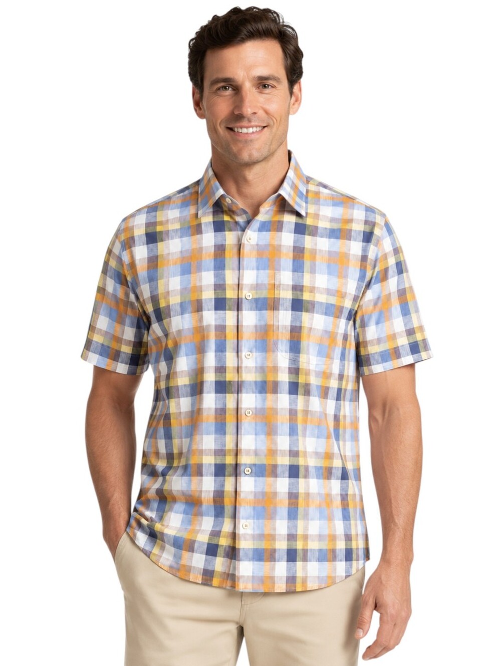 Peter Millar Men's Golf Plaid Short Sleeve Button Up Shirt Medium